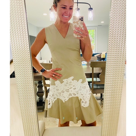Derek Lam Khaki Lace V-Neck Dress Like New - Picture 10 of 16